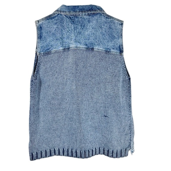 VINTAGE PBJ BLUES Size Large Washed Blue Button Down V-Neck Vest Cable Knit - Picture 5 of 8